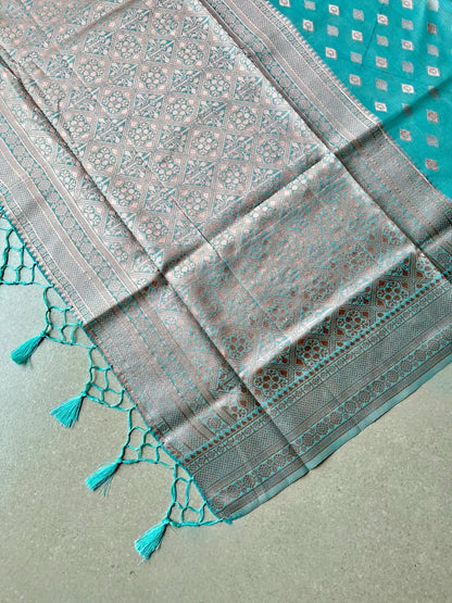 Cotton Silk Brocade Sea Blue Saree