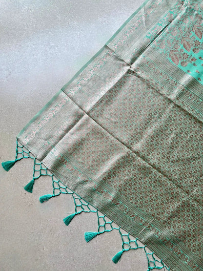 cotton blended brocade mint green saree