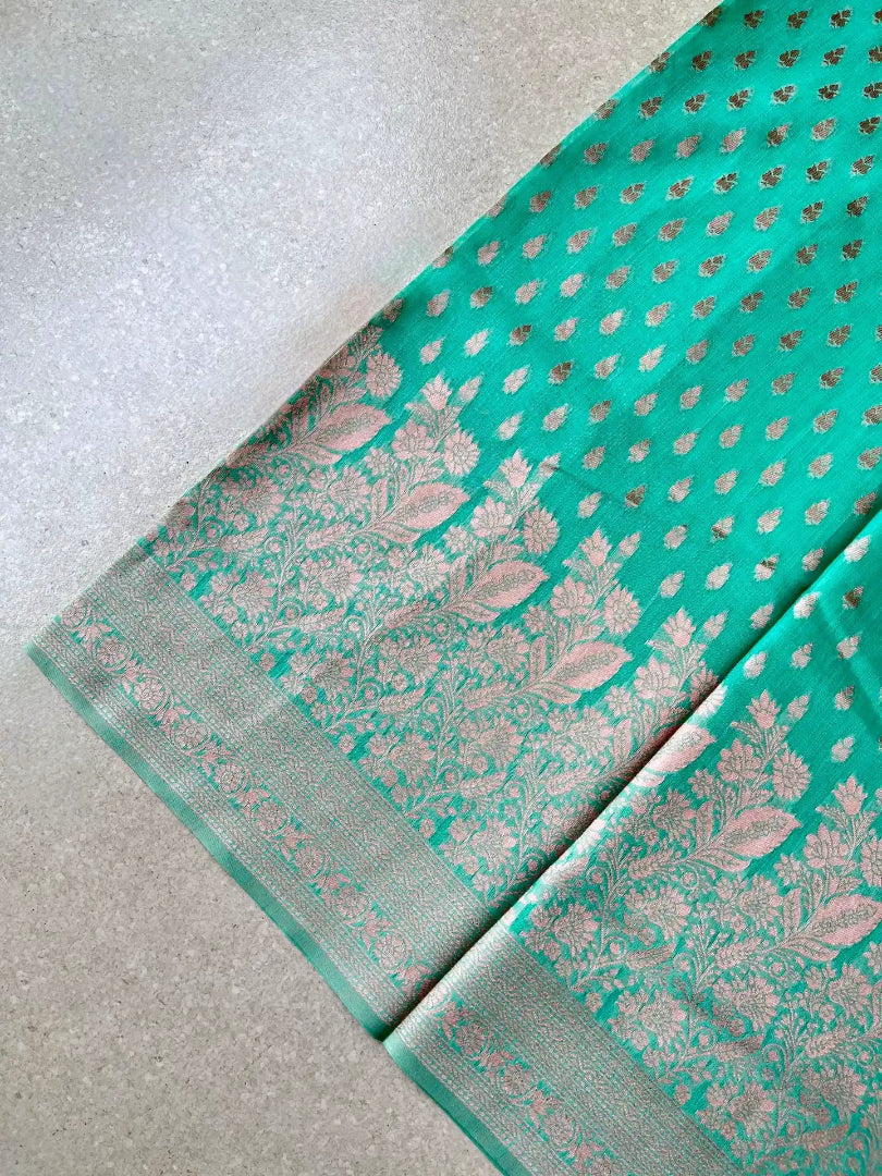 cotton blended brocade mint green saree