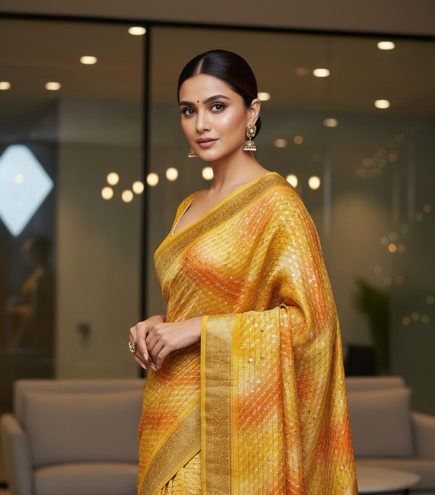 Tussar Silk Ombre Yellow Saree