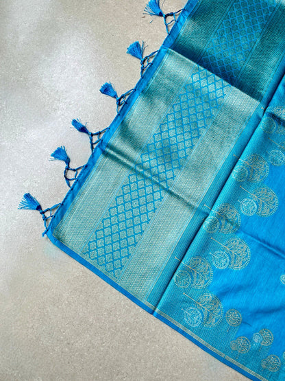Tussar silk brocade blue saree