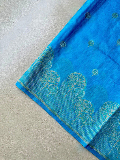 Tussar silk brocade blue saree
