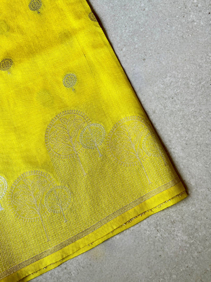 Tussar silk brocade lemon yellow saree