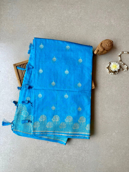 Tussar silk brocade blue saree