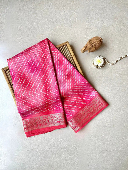 Tussar silk block print rose pink saree