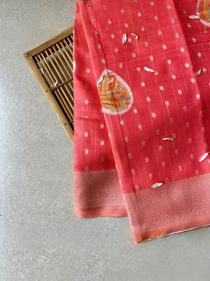Cotton Silk Brocade Peach Saree