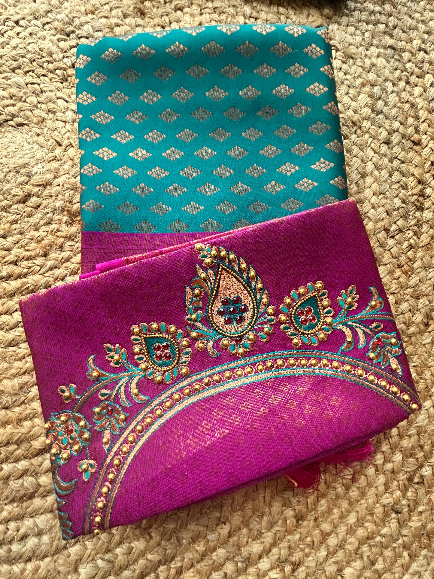 Semi silk with embroidery BP Peacock Green saree