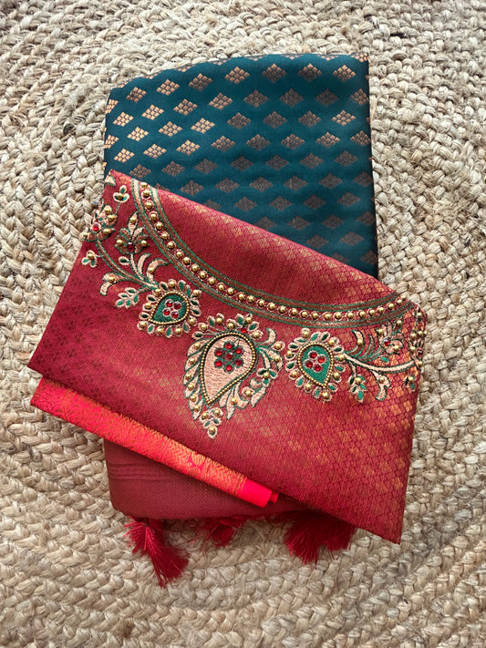 Semi silk with embroidery BP Bottle Green Saree