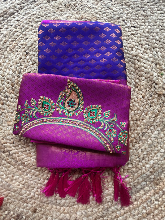 Soft Silk With Embroidery BP Purple Saree