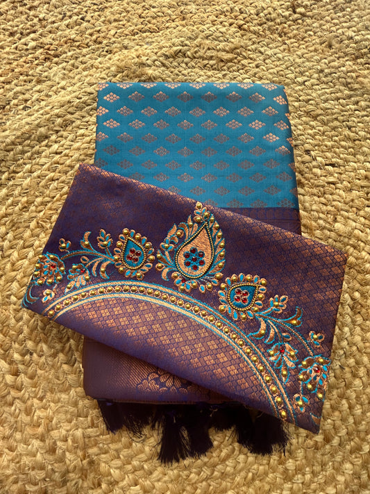 Semi silk with embroidery BP Blue Saree