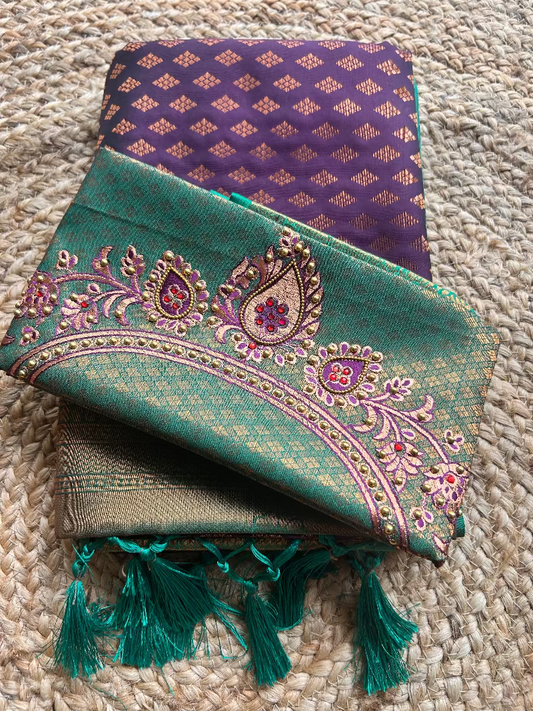 Semi silk with embroidery BP Wine shade Saree