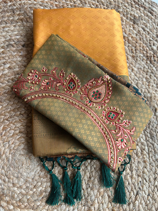 Semi silk with embroidery BP Yellow Saree