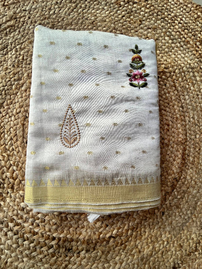 Tussar Mix Beige With Golden Border