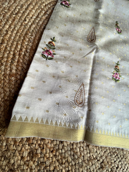 Tussar Mix Beige With Golden Border