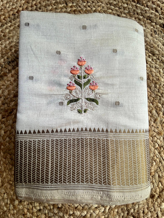 Tussar Mix In Beige With Copper Border