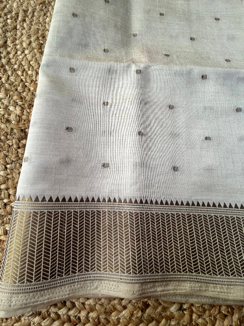 Tussar Mix In Beige With Copper Border