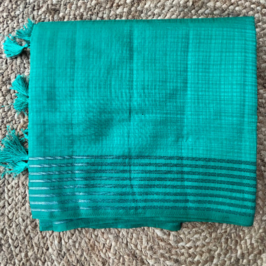 Soft silk turquoise green saree