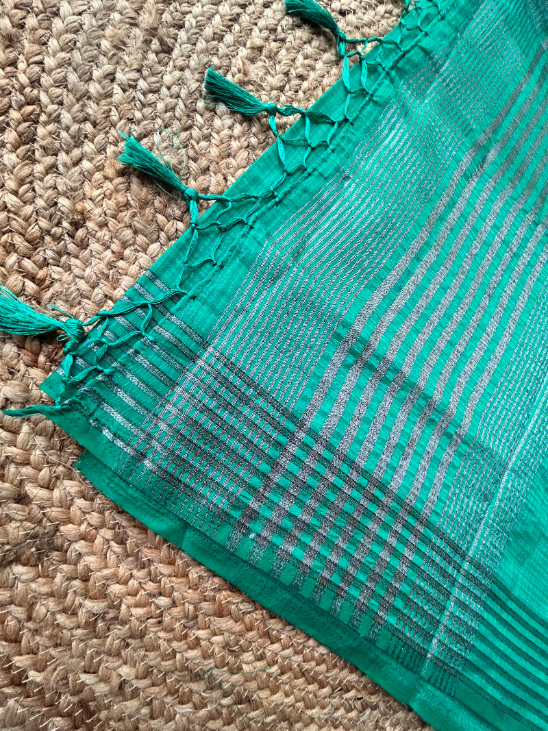 Soft silk turquoise green saree