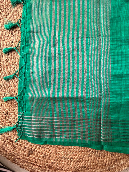 Soft silk turquoise green saree