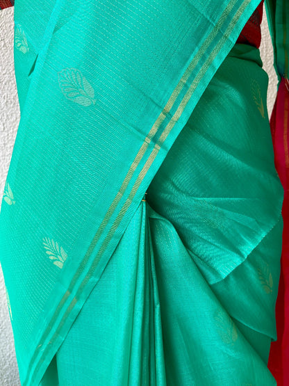 Kanjivaram silk aqua green sari