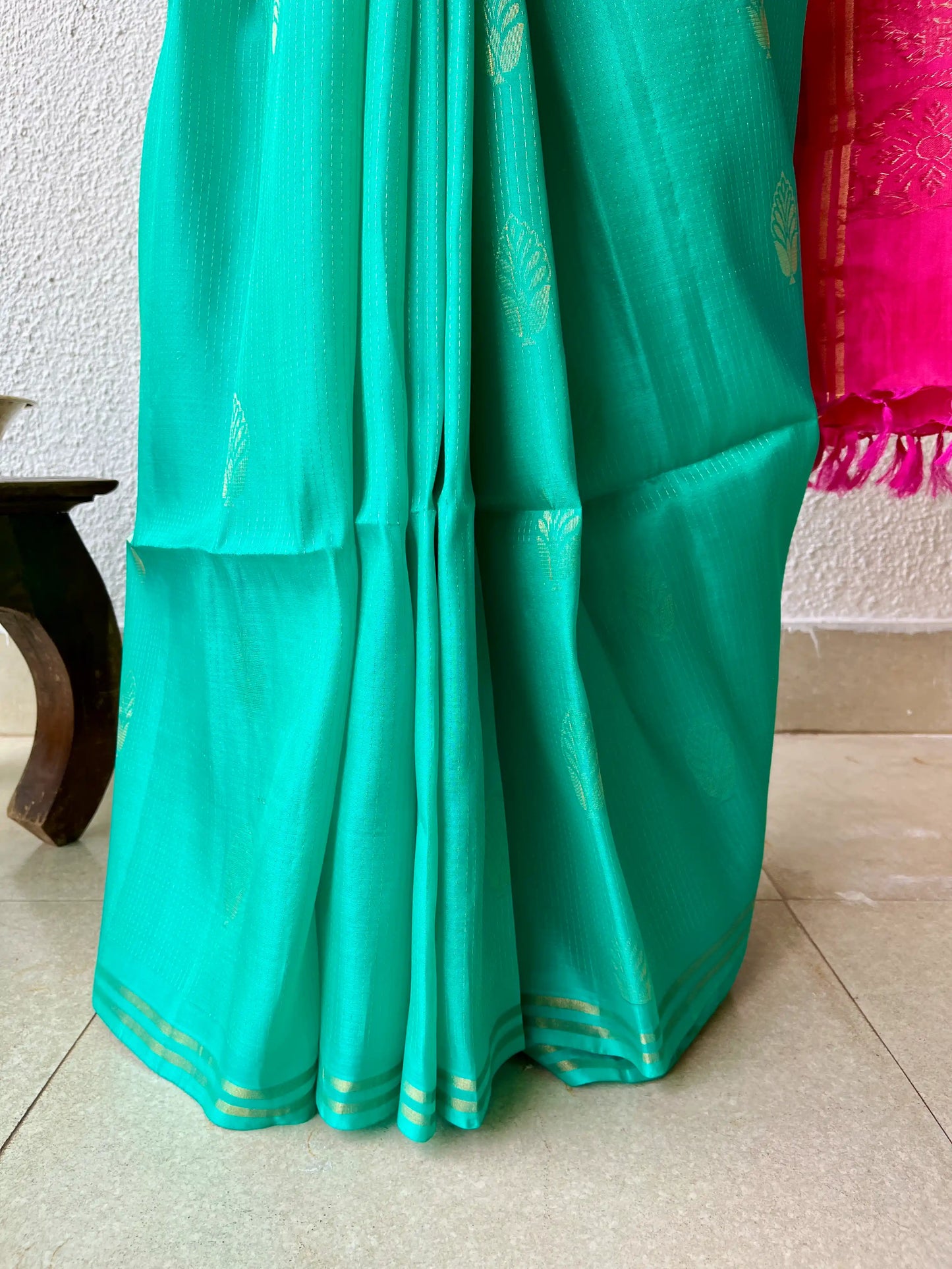 Kanjivaram silk aqua green sari