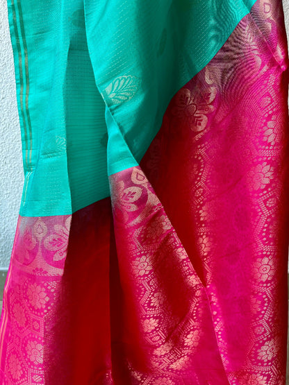 Kanjivaram silk aqua green sari