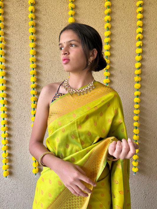 Semi silk brocade light green saree
