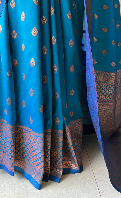 Semi silk brocade blue saree