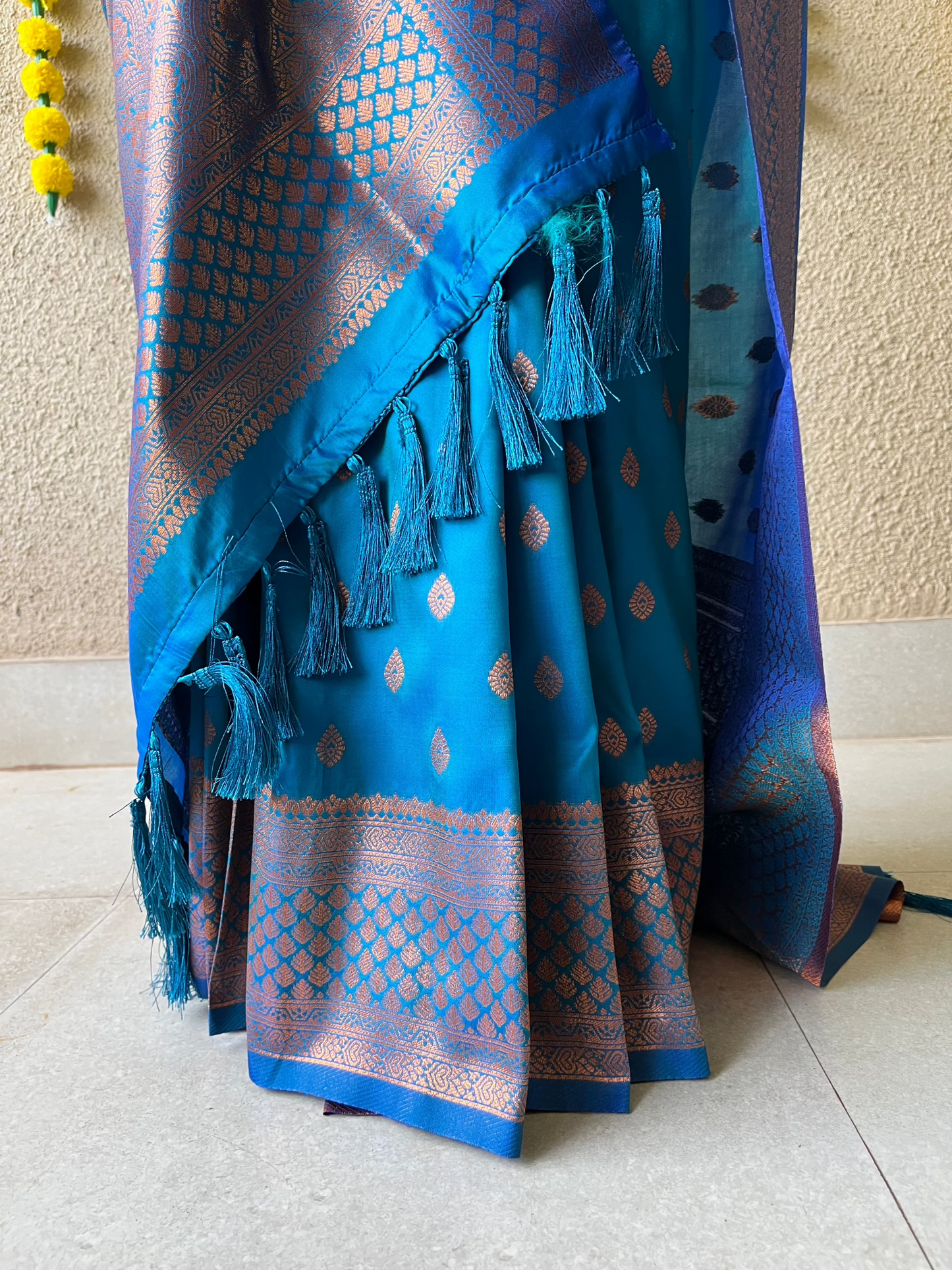 Semi silk brocade blue saree