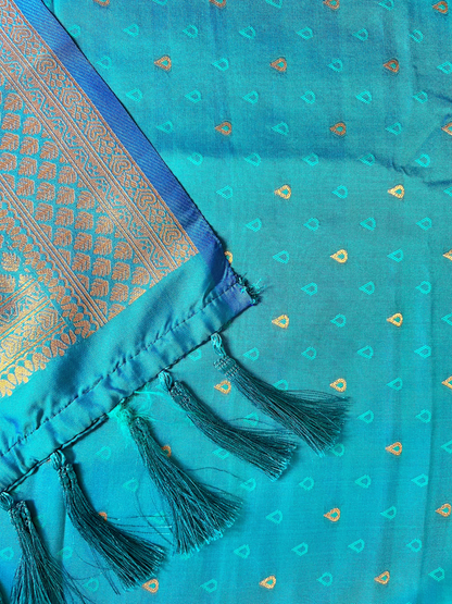 Semi silk brocade blue saree