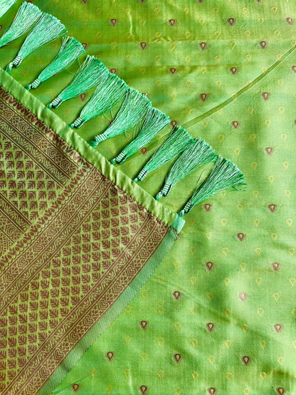 Semi silk brocade light green saree