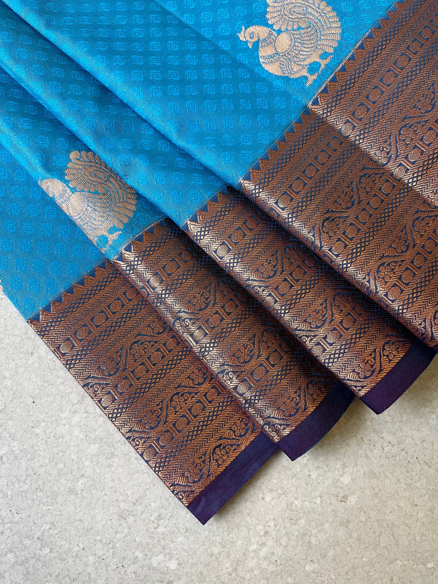 Semi silk brocade blue saree
