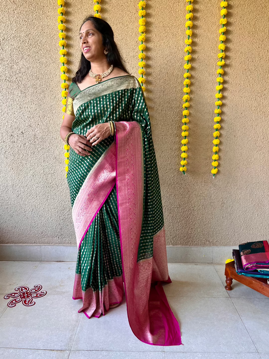 Vistara silk mehendi green brocade saree