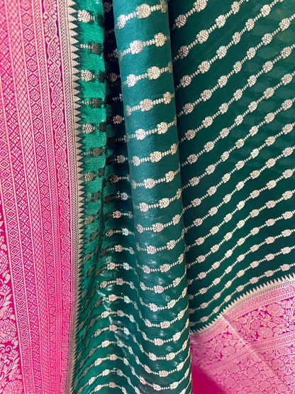 Vistara silk mehendi green brocade saree