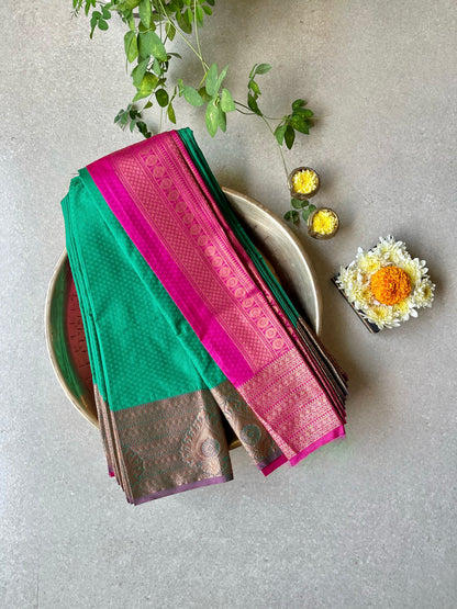Semi silk brocade green saree