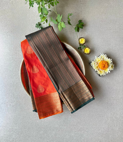 Semi silk brocade orange butta saree