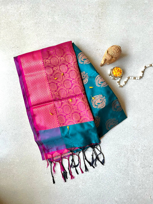 Brocade peacock green saree