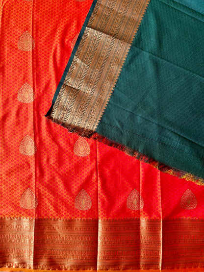 Semi silk brocade orange butta saree