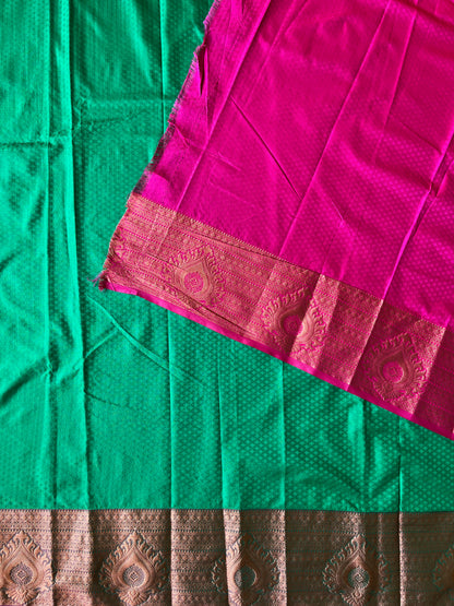 Semi silk brocade green saree