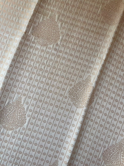 kanchi silk brocade cream blue border saree