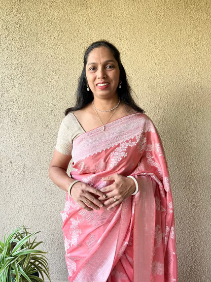 Chiffon silk with Banaras pattern peach saree