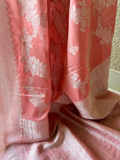 Chiffon silk with Banaras pattern peach saree
