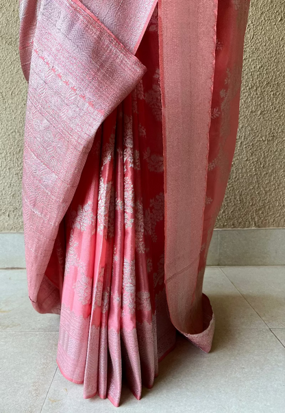 Chiffon silk with Banaras pattern peach saree