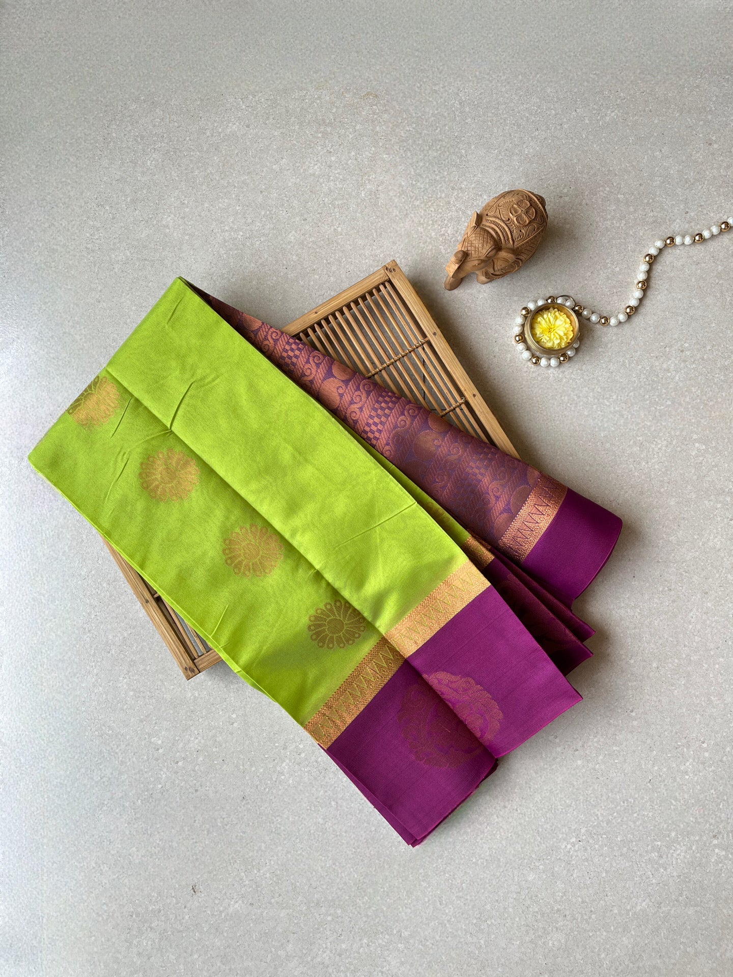 Art silk tissue lemon green saree