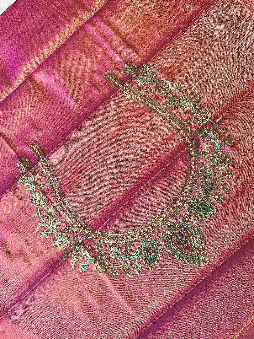 Semi silk brocade reddish pink saree