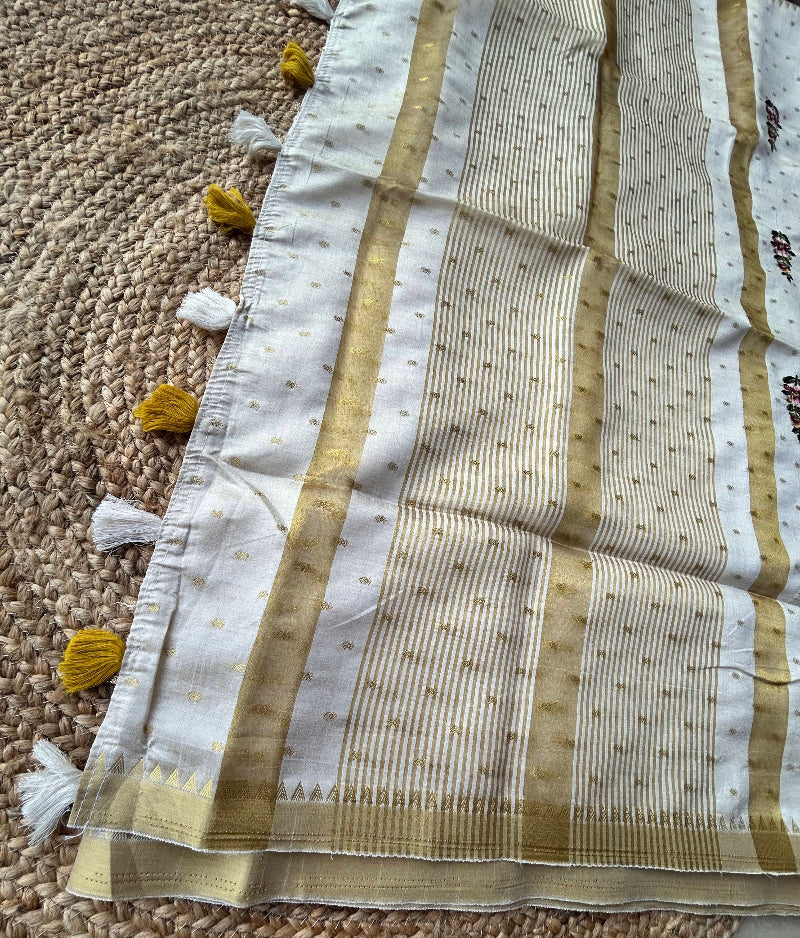Tussar Mix Beige With Golden Border