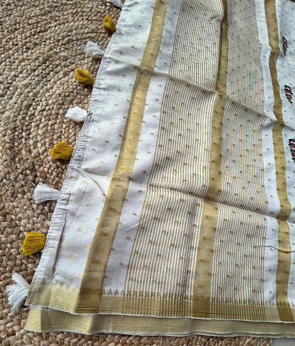 Tussar Mix Beige With Golden Border