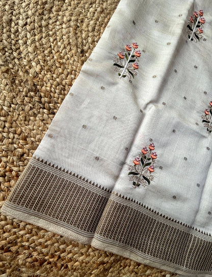 Tussar Mix In Beige With Copper Border