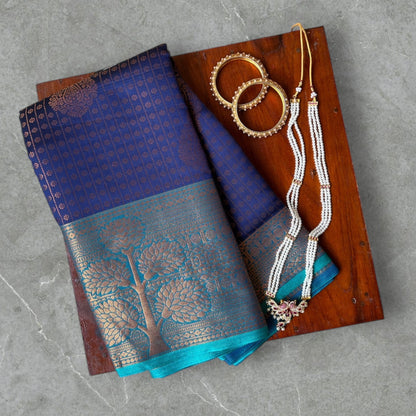 Kanchi silk brocade navy blue saree