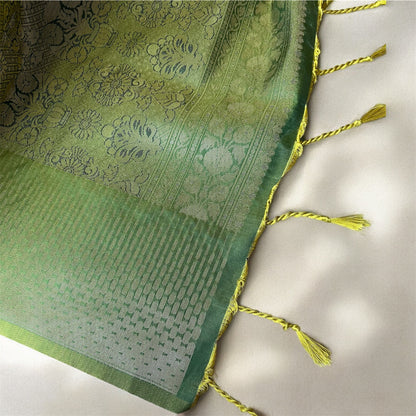Semi silk peach with green border saree